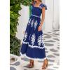 imageBTFBM Summer Dresses for Women 2025 Floral Smocked Boho Sleeveless Square Neck A Line Casual Beach Maxi Dress PocketsDark Blue