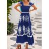 imageBTFBM Summer Dresses for Women 2025 Floral Smocked Boho Sleeveless Square Neck A Line Casual Beach Maxi Dress PocketsDark Blue