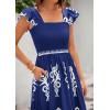 imageBTFBM Summer Dresses for Women 2025 Floral Smocked Boho Sleeveless Square Neck A Line Casual Beach Maxi Dress PocketsDark Blue