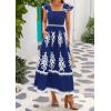 imageBTFBM Summer Dresses for Women 2025 Floral Smocked Boho Sleeveless Square Neck A Line Casual Beach Maxi Dress PocketsDark Blue