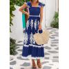imageBTFBM Summer Dresses for Women 2025 Floral Smocked Boho Sleeveless Square Neck A Line Casual Beach Maxi Dress PocketsDark Blue