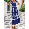 imageBTFBM Summer Dresses for Women 2025 Floral Smocked Boho Sleeveless Square Neck A Line Casual Beach Maxi Dress PocketsDark Blue