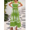 imageBTFBM Summer Dresses for Women 2025 Floral Smocked Boho Sleeveless Square Neck A Line Casual Beach Maxi Dress PocketsGreen