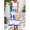 imageBTFBM Summer Dresses for Women 2025 Floral Smocked Boho Sleeveless Square Neck A Line Casual Beach Maxi Dress PocketsWhite Blue