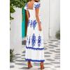imageBTFBM Summer Dresses for Women 2025 Floral Smocked Boho Sleeveless Square Neck A Line Casual Beach Maxi Dress PocketsWhite Blue