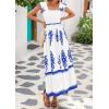 imageBTFBM Summer Dresses for Women 2025 Floral Smocked Boho Sleeveless Square Neck A Line Casual Beach Maxi Dress PocketsWhite Blue