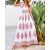 imageBTFBM Summer Dresses for Women 2025 Floral Smocked Boho Sleeveless Square Neck A Line Casual Beach Maxi Dress PocketsWhite Rose Red