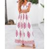imageBTFBM Summer Dresses for Women 2025 Floral Smocked Boho Sleeveless Square Neck A Line Casual Beach Maxi Dress PocketsWhite Rose Red