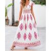 imageBTFBM Summer Dresses for Women 2025 Floral Smocked Boho Sleeveless Square Neck A Line Casual Beach Maxi Dress PocketsWhite Rose Red