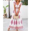imageBTFBM Summer Dresses for Women 2025 Floral Smocked Boho Sleeveless Square Neck A Line Casual Beach Maxi Dress PocketsWhite Rose Red