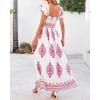 imageBTFBM Summer Dresses for Women 2025 Floral Smocked Boho Sleeveless Square Neck A Line Casual Beach Maxi Dress PocketsWhite Rose Red