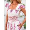 imageBTFBM Summer Dresses for Women 2025 Floral Smocked Boho Sleeveless Square Neck A Line Casual Beach Maxi Dress PocketsWhite Rose Red
