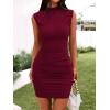 imageBTFBM Summer Dresses for Women 2025 High Neck Casual Sleeveless Bodycon Formal Ruched Cocktail Club Party Mini DressWine Red