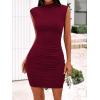 imageBTFBM Summer Dresses for Women 2025 High Neck Casual Sleeveless Bodycon Formal Ruched Cocktail Club Party Mini DressWine Red