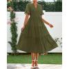 imageBTFBM Summer Dresses for Women 2025 Vacation V Neck Loose Short Sleeve A Line Tiered Flowy Casual Midi Beach DressArmy Green