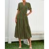 imageBTFBM Summer Dresses for Women 2025 Vacation V Neck Loose Short Sleeve A Line Tiered Flowy Casual Midi Beach DressArmy Green