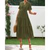 imageBTFBM Summer Dresses for Women 2025 Vacation V Neck Loose Short Sleeve A Line Tiered Flowy Casual Midi Beach DressArmy Green