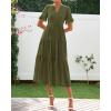 imageBTFBM Summer Dresses for Women 2025 Vacation V Neck Loose Short Sleeve A Line Tiered Flowy Casual Midi Beach DressArmy Green