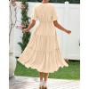 imageBTFBM Summer Dresses for Women 2025 Vacation V Neck Loose Short Sleeve A Line Tiered Flowy Casual Midi Beach DressBeige