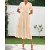 imageBTFBM Summer Dresses for Women 2025 Vacation V Neck Loose Short Sleeve A Line Tiered Flowy Casual Midi Beach DressBeige