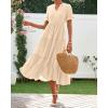 imageBTFBM Summer Dresses for Women 2025 Vacation V Neck Loose Short Sleeve A Line Tiered Flowy Casual Midi Beach DressBeige