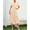 imageBTFBM Summer Dresses for Women 2025 Vacation V Neck Loose Short Sleeve A Line Tiered Flowy Casual Midi Beach DressBeige