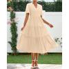 imageBTFBM Summer Dresses for Women 2025 Vacation V Neck Loose Short Sleeve A Line Tiered Flowy Casual Midi Beach DressBeige