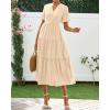 imageBTFBM Summer Dresses for Women 2025 Vacation V Neck Loose Short Sleeve A Line Tiered Flowy Casual Midi Beach DressBeige