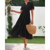 imageBTFBM Summer Dresses for Women 2025 Vacation V Neck Loose Short Sleeve A Line Tiered Flowy Casual Midi Beach DressBlack