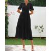 imageBTFBM Summer Dresses for Women 2025 Vacation V Neck Loose Short Sleeve A Line Tiered Flowy Casual Midi Beach DressBlack