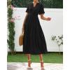 imageBTFBM Summer Dresses for Women 2025 Vacation V Neck Loose Short Sleeve A Line Tiered Flowy Casual Midi Beach DressBlack