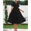 imageBTFBM Summer Dresses for Women 2025 Vacation V Neck Loose Short Sleeve A Line Tiered Flowy Casual Midi Beach DressBlack