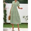 imageBTFBM Summer Dresses for Women 2025 Vacation V Neck Loose Short Sleeve A Line Tiered Flowy Casual Midi Beach DressGrey Green
