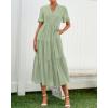 imageBTFBM Summer Dresses for Women 2025 Vacation V Neck Loose Short Sleeve A Line Tiered Flowy Casual Midi Beach DressGrey Green