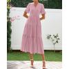 imageBTFBM Summer Dresses for Women 2025 Vacation V Neck Loose Short Sleeve A Line Tiered Flowy Casual Midi Beach DressHeather Pink