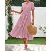 imageBTFBM Summer Dresses for Women 2025 Vacation V Neck Loose Short Sleeve A Line Tiered Flowy Casual Midi Beach DressHeather Pink