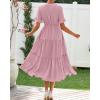 imageBTFBM Summer Dresses for Women 2025 Vacation V Neck Loose Short Sleeve A Line Tiered Flowy Casual Midi Beach DressHeather Pink