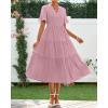 imageBTFBM Summer Dresses for Women 2025 Vacation V Neck Loose Short Sleeve A Line Tiered Flowy Casual Midi Beach DressHeather Pink