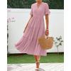 imageBTFBM Summer Dresses for Women 2025 Vacation V Neck Loose Short Sleeve A Line Tiered Flowy Casual Midi Beach DressHeather Pink