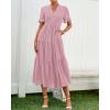 imageBTFBM Summer Dresses for Women 2025 Vacation V Neck Loose Short Sleeve A Line Tiered Flowy Casual Midi Beach DressHeather Pink