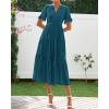 imageBTFBM Summer Dresses for Women 2025 Vacation V Neck Loose Short Sleeve A Line Tiered Flowy Casual Midi Beach DressLake Blue