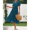 imageBTFBM Summer Dresses for Women 2025 Vacation V Neck Loose Short Sleeve A Line Tiered Flowy Casual Midi Beach DressLake Blue