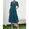 imageBTFBM Summer Dresses for Women 2025 Vacation V Neck Loose Short Sleeve A Line Tiered Flowy Casual Midi Beach DressLake Blue