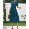 imageBTFBM Summer Dresses for Women 2025 Vacation V Neck Loose Short Sleeve A Line Tiered Flowy Casual Midi Beach DressLake Blue