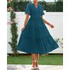 imageBTFBM Summer Dresses for Women 2025 Vacation V Neck Loose Short Sleeve A Line Tiered Flowy Casual Midi Beach DressLake Blue