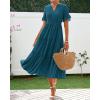 imageBTFBM Summer Dresses for Women 2025 Vacation V Neck Loose Short Sleeve A Line Tiered Flowy Casual Midi Beach DressLake Blue