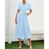 imageBTFBM Summer Dresses for Women 2025 Vacation V Neck Loose Short Sleeve A Line Tiered Flowy Casual Midi Beach DressSky Blue