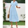 imageBTFBM Summer Dresses for Women 2025 Vacation V Neck Loose Short Sleeve A Line Tiered Flowy Casual Midi Beach DressSky Blue