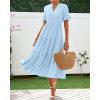 imageBTFBM Summer Dresses for Women 2025 Vacation V Neck Loose Short Sleeve A Line Tiered Flowy Casual Midi Beach DressSky Blue