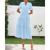 imageBTFBM Summer Dresses for Women 2025 Vacation V Neck Loose Short Sleeve A Line Tiered Flowy Casual Midi Beach DressSky Blue
